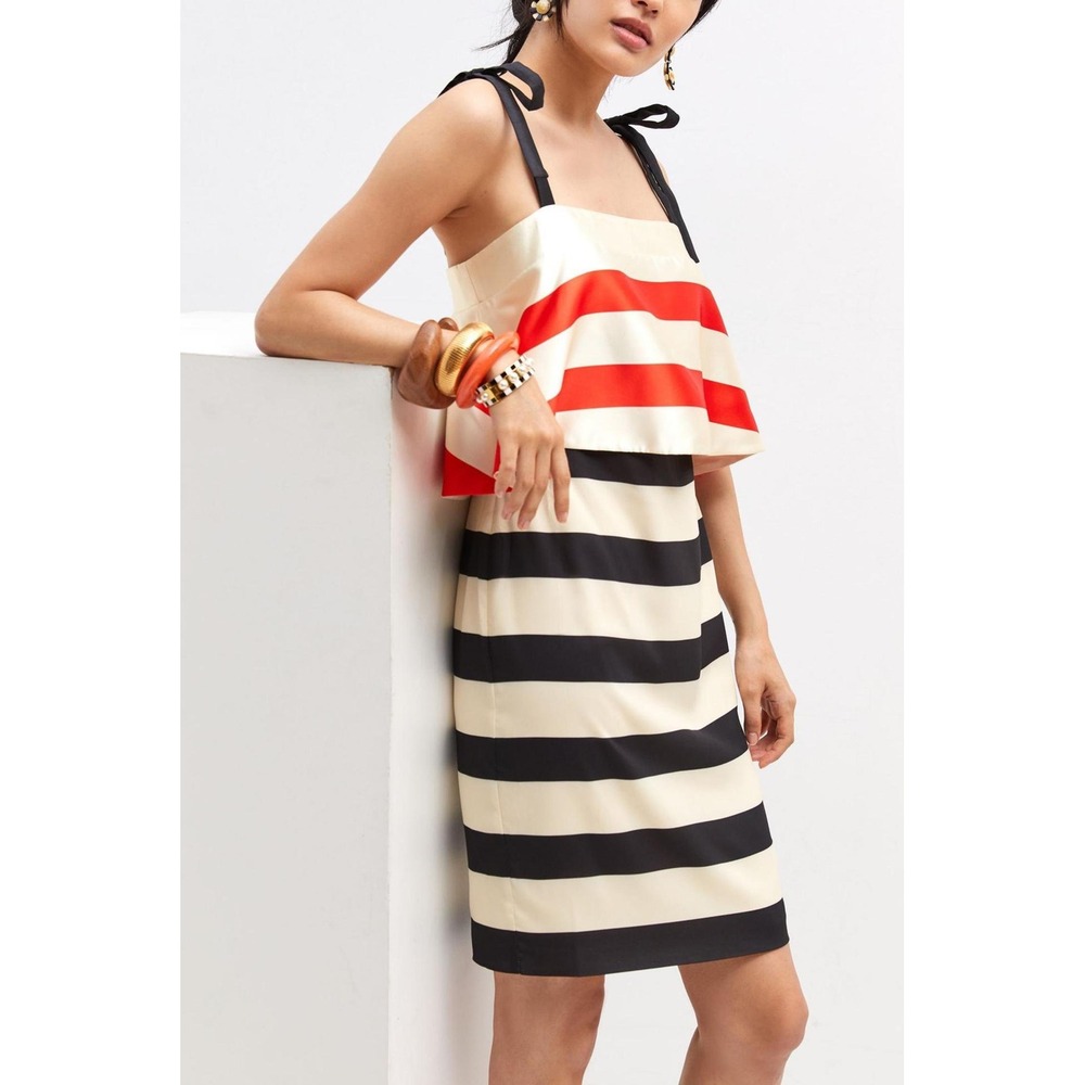 Mare Mare x Anthropologie Mixed Stripe Tie Shoulder Popover Mini Dress Petite XL